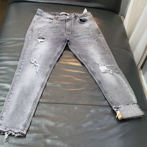 Zara slim fit gray distressed Jean's with rips